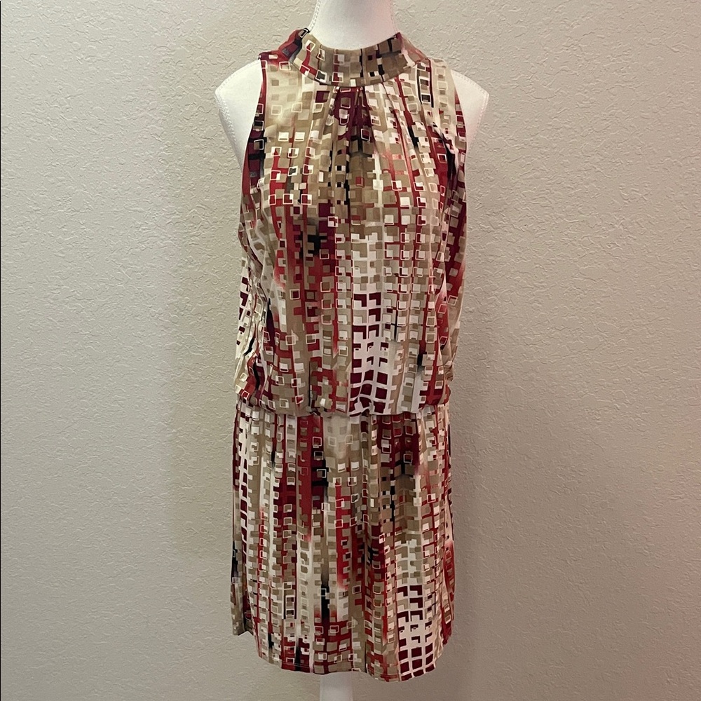 White House Black Market Red and Cream Patterned Mini Dress